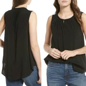 Madewell Womens Black Keyhole Memory Tank Top Sleeveless Pleat Size XL